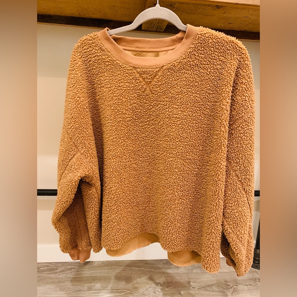 AE Sherpa Pullover Crewneck Sweatshirt Sweater XL Brown